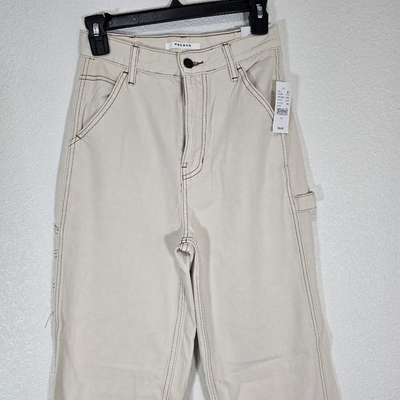 NWT Pacsun Size 26 Wide Leg Carpenter Pants Jeans Utility Loose High Waist‎ Bone - Picture 2 of 11